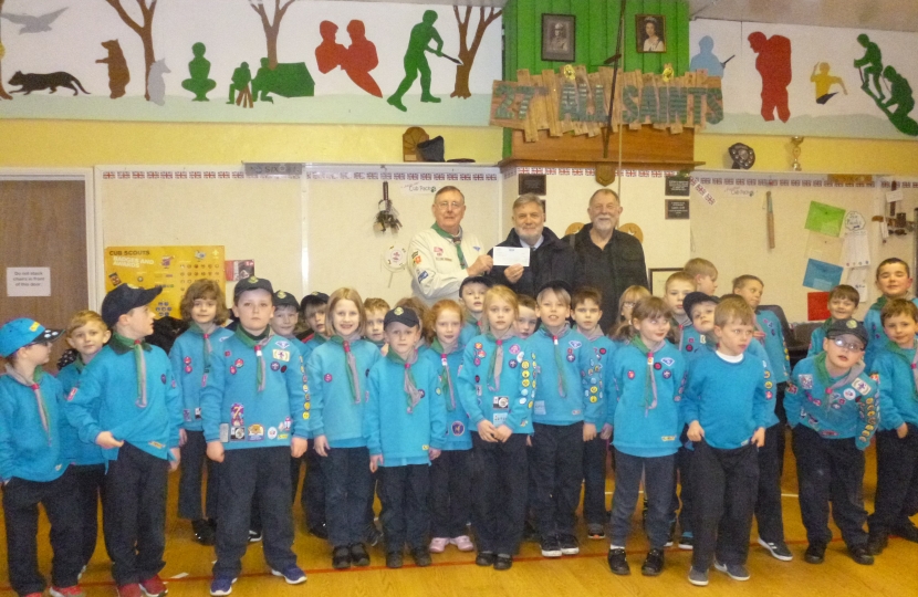 Cllrs. Gary Etheridge & John Williams with Derek King, Scout Group Leader, and members of the Beaver Scouts