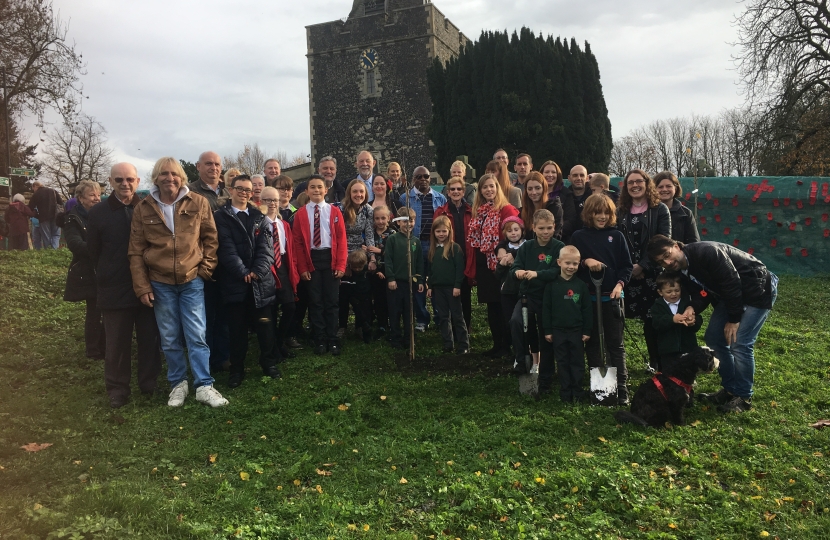children, residents and councillors at the tree planting 