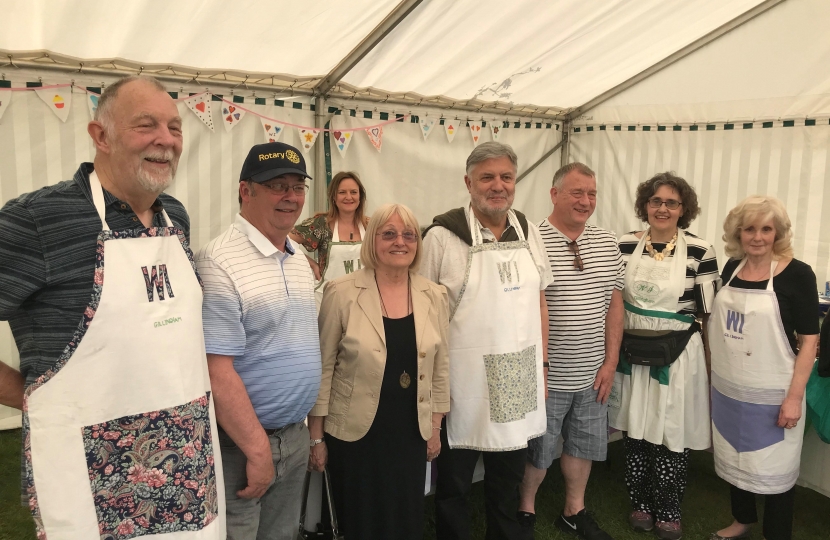 Councillors Barry Kemp, Jan Aldous, Gary Etheridge, Wendy Purdy, John Williams and David Wildey all lending a hand at the WI tent 