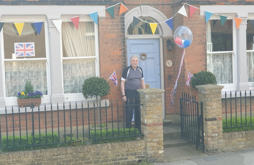 Councillor Tranter outside his home on VE day
