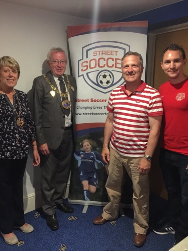Councillor Rupert Turpin (second right) pictured with the Mayor and Mayoress of Medway, and Keith Mabbutt, CEO of the Street Soccer Foundation