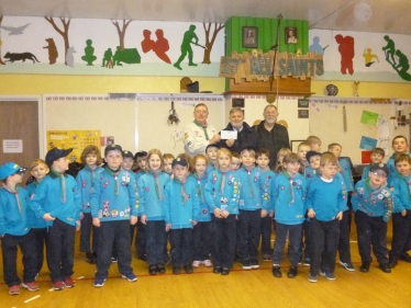 Cllrs. Gary Etheridge & John Williams with Derek King, Scout Group Leader, and members of the Beaver Scouts
