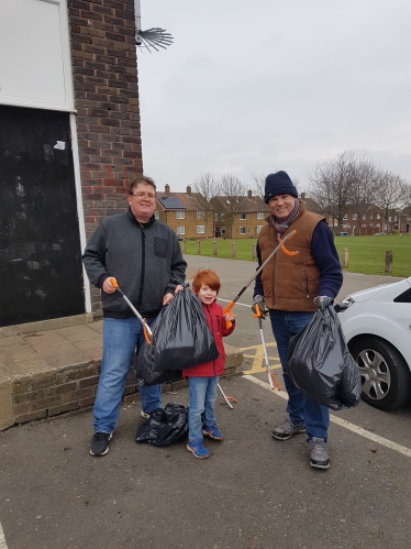 Councillor Mark Joy, his son Alex and Conservative Candidate Jim Gilbourne on the litter pick
